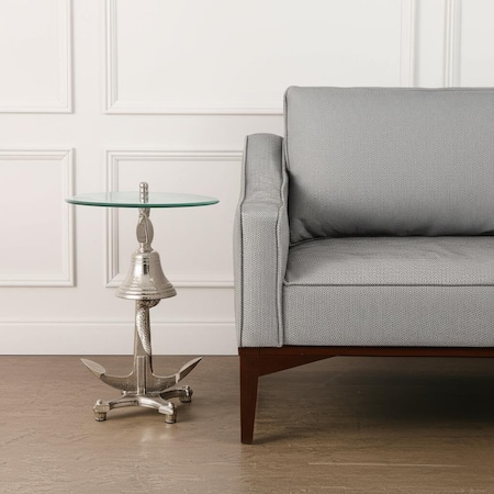 Homeroots 24" Clear and Silver Glass and Aluminum Nautical Bell End Table 634159