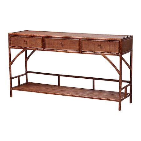 Bali & Pari Brier Marbled Tortoise Natural Rattan Console Table 262-14438-ZORO
