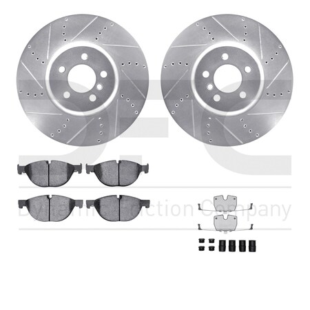 Dynamic Friction Co DFC Rotors-Drilled & Slotted-Silver w/ EURO 5000 Ceramic Brake Pads Incl Hdw 7612-31079