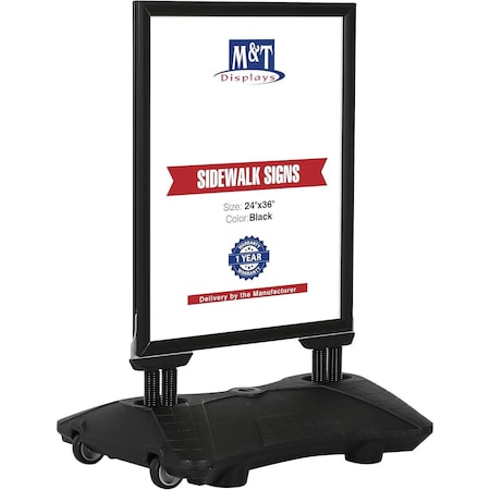 M&T Displays 24x36 Inch Poster Sign Holder Aluminum WindPro Lite Black Sidewalk Sign, Weather & Wind Resistant USWPL10B24X2000