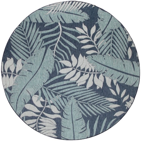 Homeroots 8' Navy Blue And Ivory Round Floral Indoor Outdoor Area Rug 572837