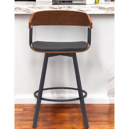 Homeroots 27" Black Faux Leather And Metal Swivel Low Back Counter Height Bar Chair 534449