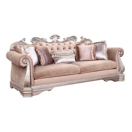 Homeroots 42" Rosegold Velvet Sofa And Toss Pillows With Silver Legs 348648
