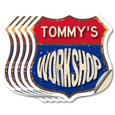 Signmission Tommy's Workshop, 6 inch X 6 inch, Vinyl Decal, 5PK SHI-D-5PACK-6-489-TOMMY