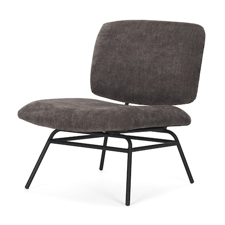 Homeroots 30" Charcoal and Black Chenille and Metal Slipper Chair 606008
