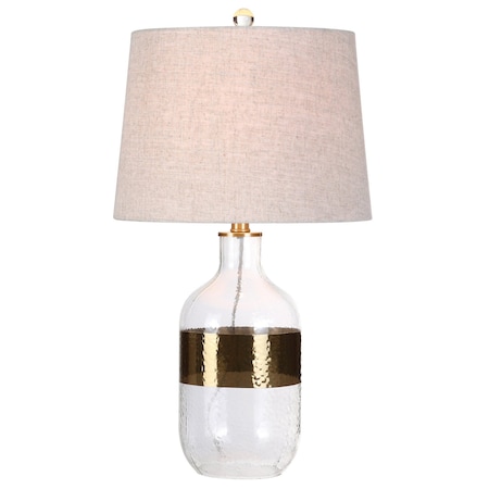 Jonathan Y Stevens 25.5" Glass LED Table Lamp, Clear/Brass JYL4001A