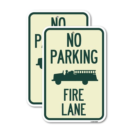 Signmission No Parking Fire Lane with Graphic, 18'' X 24'' 2 Signs, Heavy Gauge Aluminum, 2PK A-1824-2PACK-23624