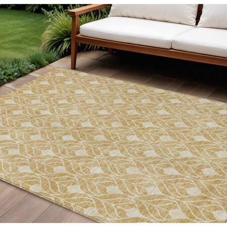 Homeroots 10' X 14' Gold And Ivory Geometric Washable Indoor Outdoor Area Rug 596032