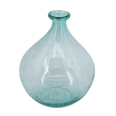Homeroots 10" Aqua Bubble Glass Round Table Vase 565468
