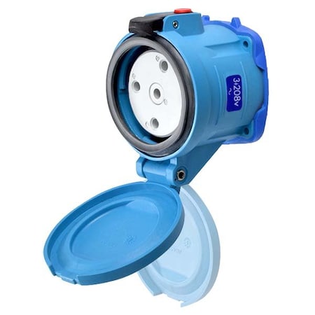 Meltric DS60 RECEPTACLE POLY BLUE SIZE 4 TYPE 4X IP 69 3P+G 60 A 208 VAC 60 Hz NO AUX PADLOCK PAWL 33-64163-843