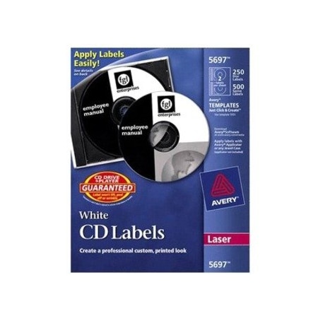 Avery CD/DVD Labels, Laser, 250/PK, White 250PK AVE5697