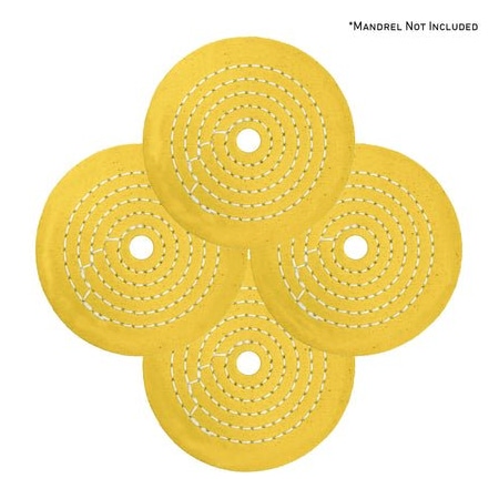 Renegade Products Usa Mini Buffing Wheels (1/2" Arbor Hole) (Yellow Mini Buff Pack, 60-Ply (3/4" Thick), 4 Inch) (4 Pack) FCV4X60PYT-1/2AH-4PK