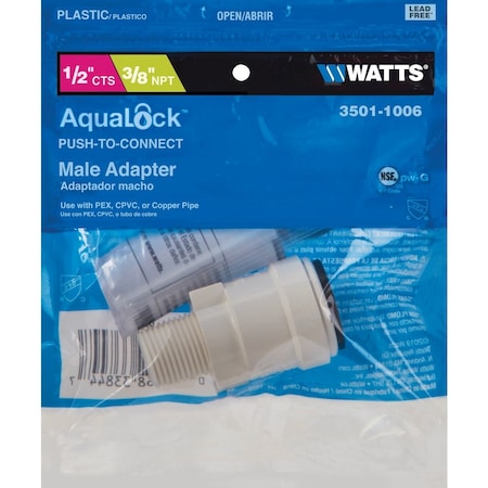 Watts Aqualock 1/2'' CTS x 3/8'' MPT Quick Connect Plastic Connector 3501-1006