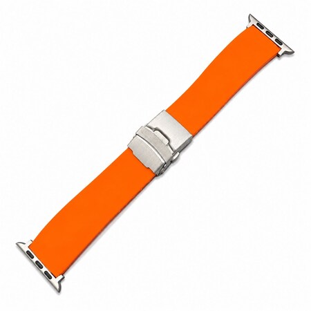 Elegani Rubber Band Compatible with Apple Watch 49mm, Orange, Silver, Black, Rose Gold, Yellow Gold Buckle SFRBQR-ORG-49