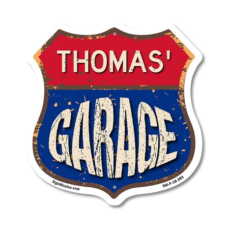 Signmission Thomas's Garage, 18 Inch X 18 Inch, Plastic Sign SHI-P-18-383-THOMAS