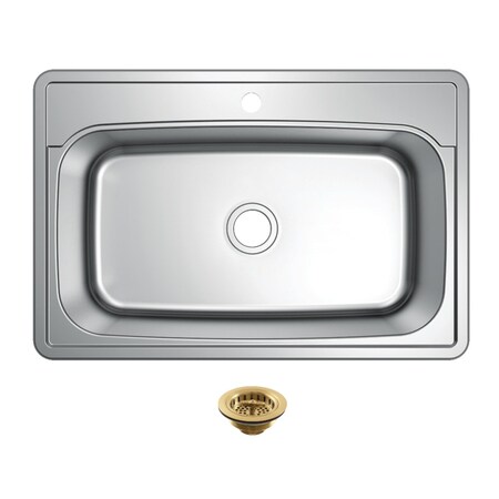 Kingston Brass 33-Inch Stainless Steel Self-Rimming Single Bowl Drop-In Kitchen Sink, 1-Hole with Strainer KGKTS33229017