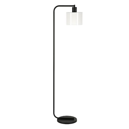 Homeroots 57" Black Arched Floor Lamp With White Frosted Glass Drum Shade 523487