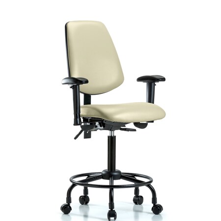 Blue Ridge Ergonomics Medium Bench Chair Adjustable Arms, 23" to 31" Height, Vinyl, Adobe White BR-VMBCH-MB-RT-T1-A1-RC-8501