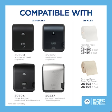 Georgia-Pacific Paper Towel Dispenser, Pacific Blue Ultra, Hardwound, 8 in Paper Towel Wd, Plastic, Black 59594