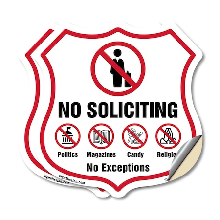 Signmission No Soliciting Shield Sign No Politics Ma, 12 inch X 12 inch, Vinyl Decal, 2PK SHI-D-2PACK-12-403