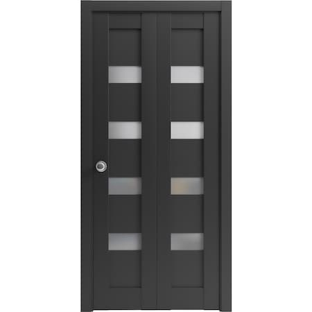 Sartodoors Sliding Closet Bi-fold Doors Black Solid Core Modern Interior QUADRO4113BF-BLK-56 x 84 (2* 28x84)