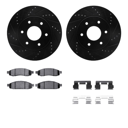 Dynamic Friction Co DFC Brake Rotor Drilled & Slotted - Black- w/Ultimate Duty Brake Pad & HW Kit 8412-67002