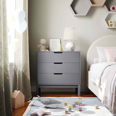 Flash Furniture Dallas Wooden 3-Drawer Dresser for Bedroom, Chest of Drawers for Kids in Gray MG-9007-1-3C-GY-GG
