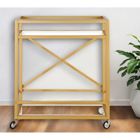 Homeroots Brass Steel And Glass Rolling Bar Cart 530453