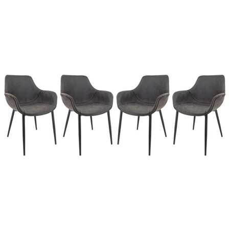 Leisuremod Markley Modern Leather Dining Arm Chair with Metal Legs, Charcoal Black, 4PK EC26BL4