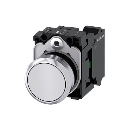 Siemens Pushbutton, 22 mm, round, metal, shiny, white, pushbutton, flat 3SU1150-0AB60-3BA0-ZY12