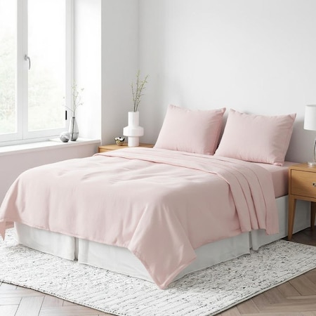 Homeroots Light Pink Linen Twin Flat Sheet 520738