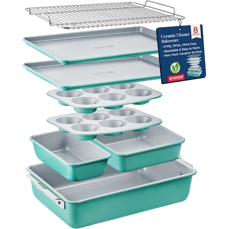 Bakken-Swiss Bakken 8-Piece Stackable Bakeware Set, Ceramic Non-Stick, PTFE, PFOA and PFOS Free, Oven-Safe BKCRSTBKTEL