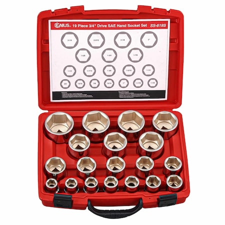 Genius Tools 3/4in Dr. 19 Piece SAE Hand Socket Set SS-619S