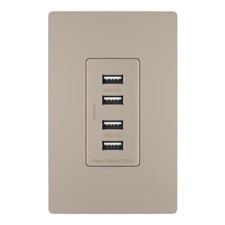 Legrand USBReceptacle, 15A, Nickel, Polycarbonate TM8USB4NICC6