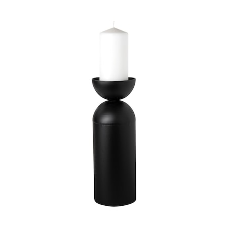 Homeroots 13" Black Metal Tabletop Pillar Candle Holder 608411