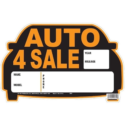 Hy-Ko DieCut Sign, AUTO 4 SALE, Orange Legend, Black Background, 13 in W x 812 in H Dimensions 22121