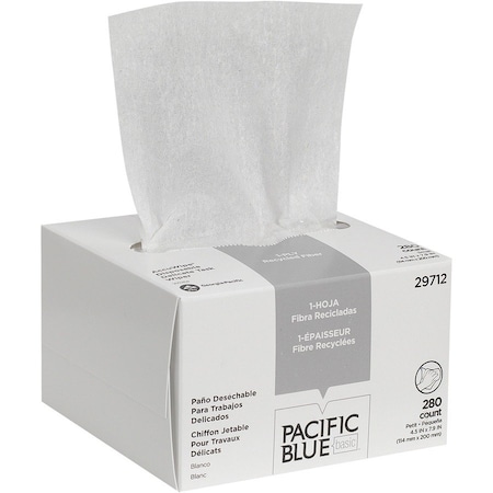 Georgia-Pacific AccuWipe Recycled One-Ply Delicate Task Wipers, 1-Ply, 4.5 x 8.25, Unscented, White, 280 Wipes 29712