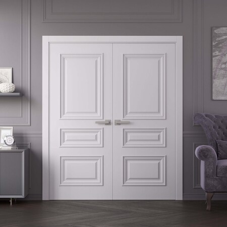 Sartodoors Interior Double Doors 64x80 inches White Solid Core Modern Interior ROYAL9833DD-EMAL-64