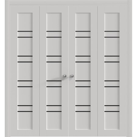 Sartodoors Sliding Closet Double Bi-fold Doors 96 x 96 inches, BASIC 4901 White with Black Glass, Tracks Trim BASIC4901DBF-WS-9696