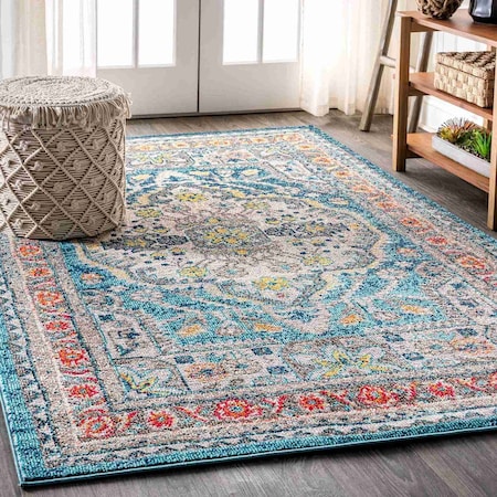 Jonathan Y Bohemian FLAIR Boho Vintage Medallion Blue/Yellow 3 ft. x 5 ft. Area Rug BMF102A-3