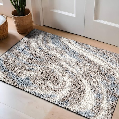 World Rug Gallery Marble Swirl Shag Area Rug 2 ft x 3 ft Blue WR131BLUE2X3