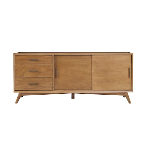 Homeroots 64in Brown TV Stand with Drawers and Sliding Door 404262