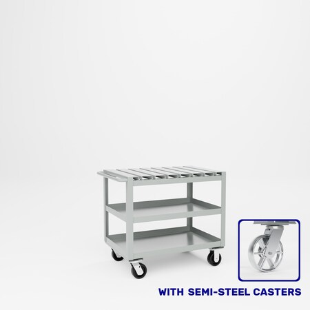Pucel Slat Top Cart, Three Shelf, 24 in W x 36 in D x 34 in H, Gray S-36-DT-3-S