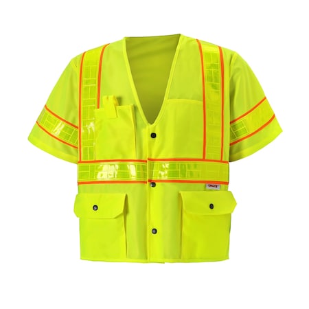 2W International Safety Vest w/Prismatic Trim 5XL Class 3 U Back, , Snap 4 Pockets S8148C-3 5XL