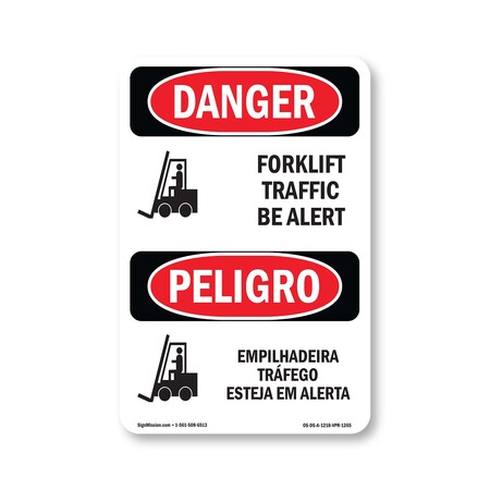Safety Sign, OSHA Danger, 18" Height, Aluminum, Forklift Traffic Bilingual, A-1218-VPR-1265