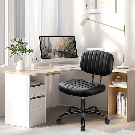 Yssoa HealSmart Small Office Desk Chair with Wheels, Armless Desk Chair with Lumbar Support, PU Leather L 3A88FNCHAIRDESKBLK01