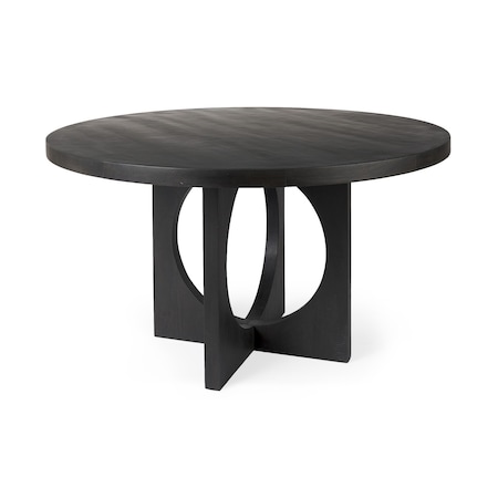 Homeroots 54" Black Rounded Solid Wood Pedestal Base Dining Table 397611