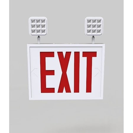 Keystone Exit Combo | Steel | NYC Compliant | Style 1 | White Color | Single or Double Facing | Red Lettering KT-EC-STNY1-WH3RW-SU