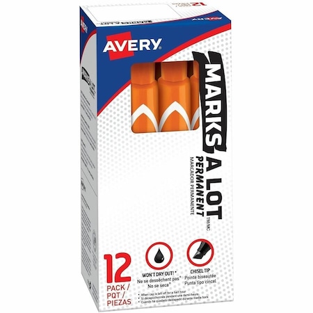 Avery Large Permanent Ink Markers, Chisel Point, Orange Ink PK AVE08883
