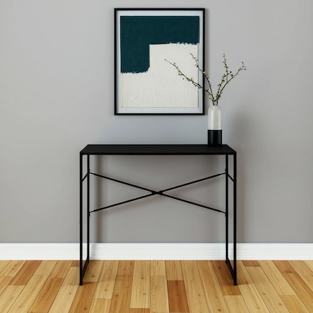 Homeroots 39" Brown and Black Wood and Metal H-Shape Computer Desk 568040